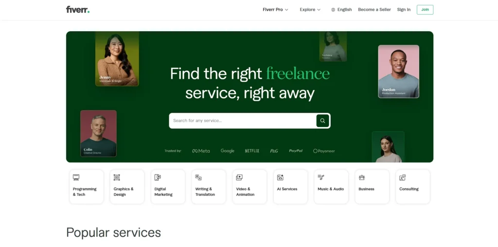 fiverr home page
