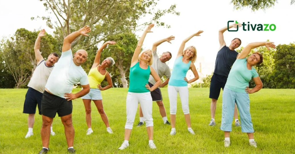 a group of people doing   exercise
