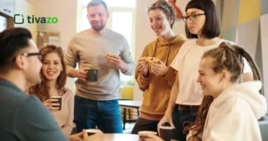 friends in the office talking