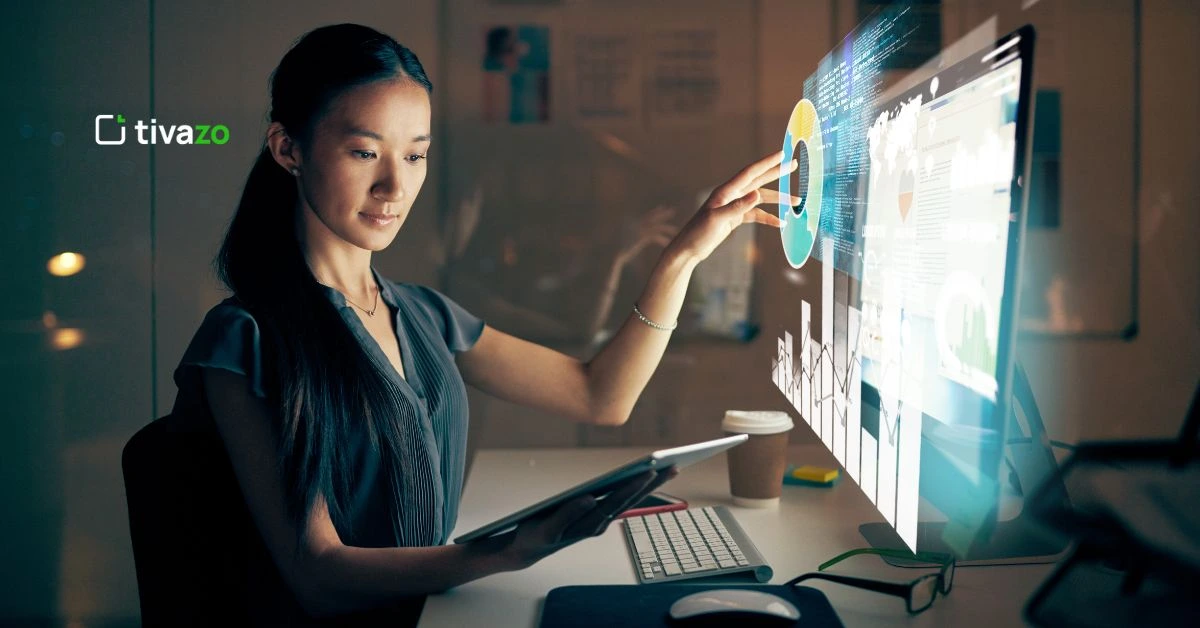 a girl looking analytics of staff monitoring software