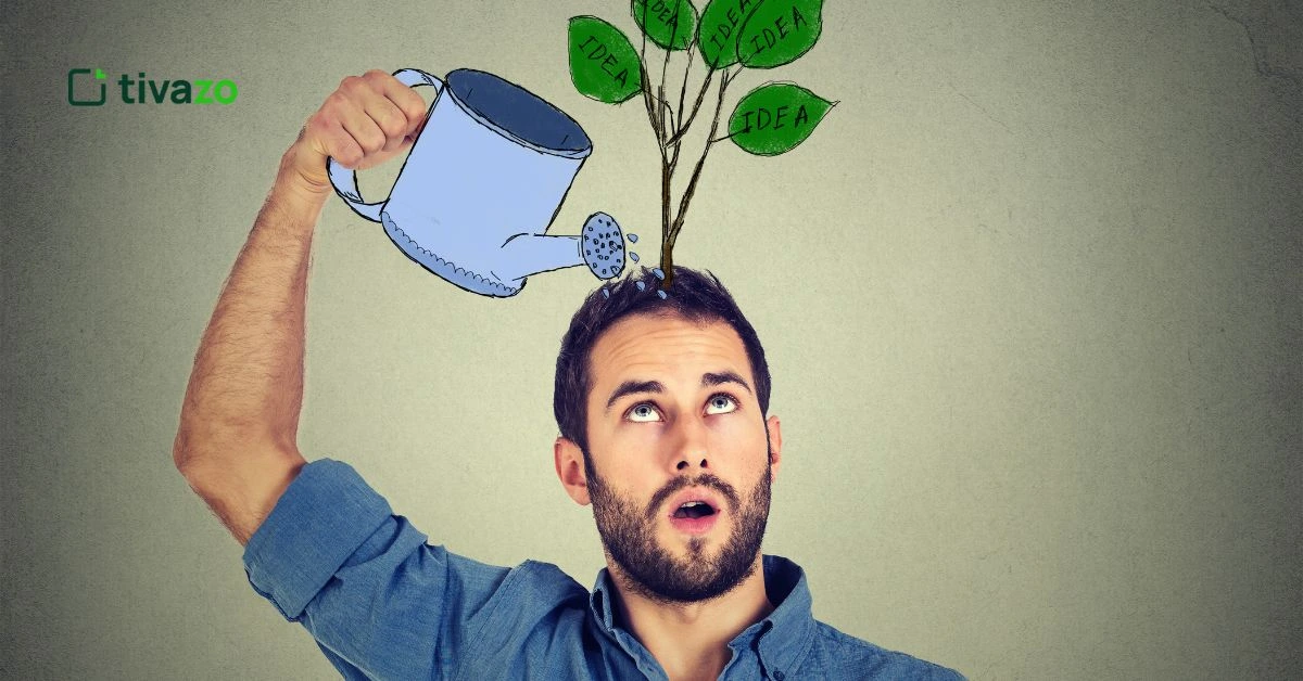 a picture showing self water in head with picture of small tree in head for self motivation