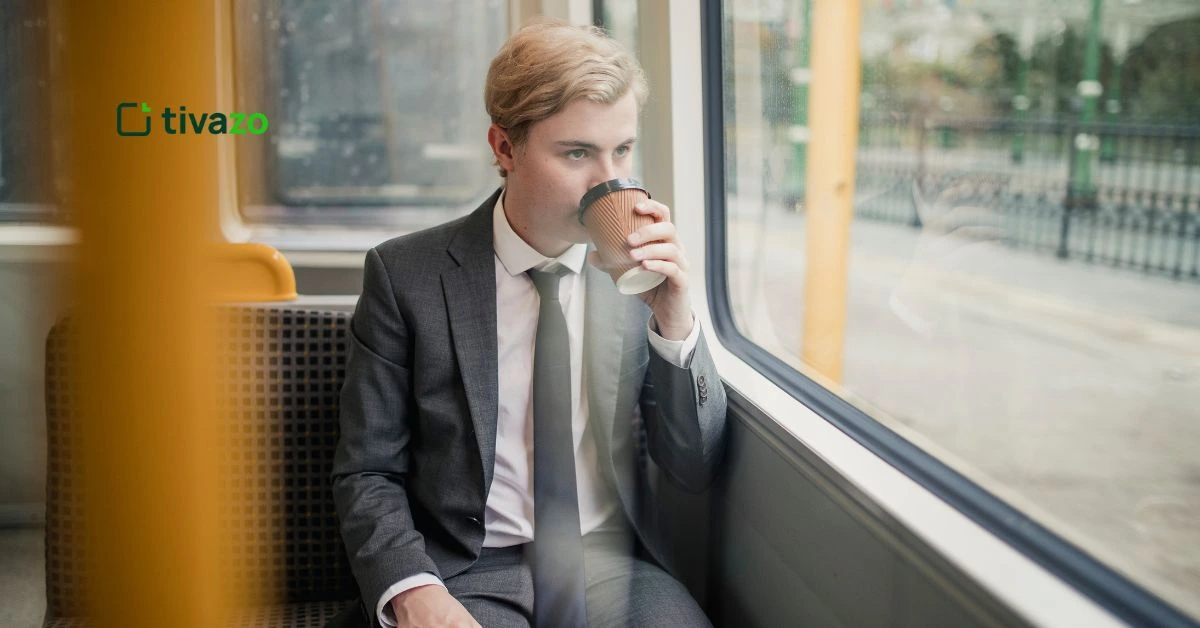 a boy commute to work on train