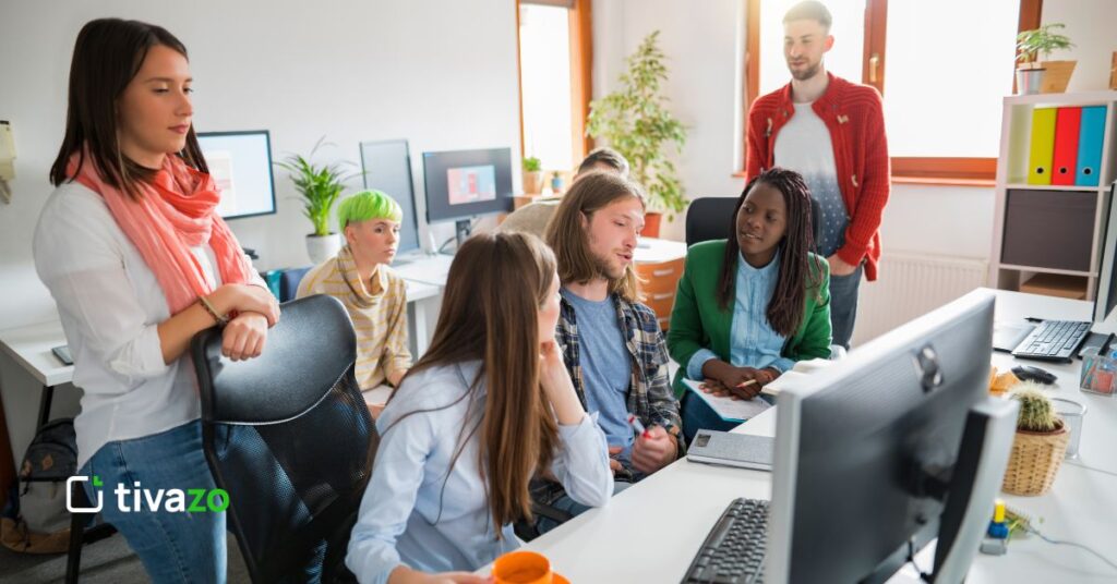 a group discussing about theory x and theory y in office