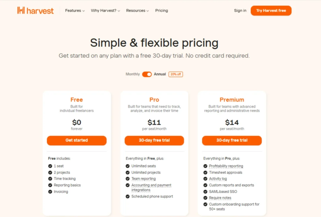 Harvest Pricing: Free & Pro Plans for Teams