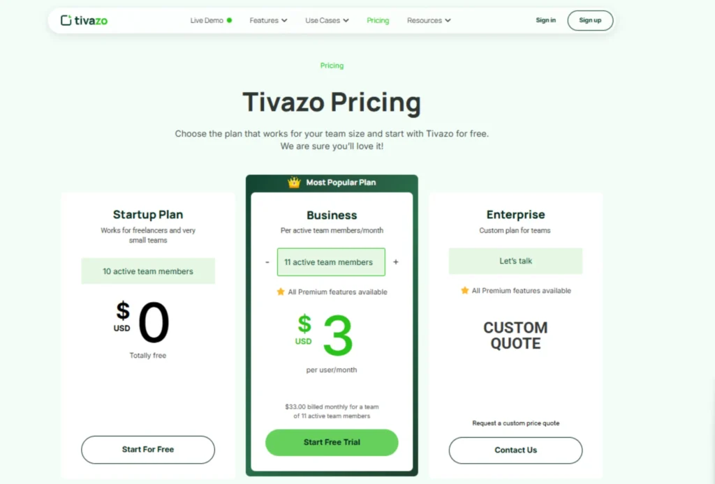 Tivazo Pricing Plans: Free & Premium Options : Best Clockify Alternatives for Teams