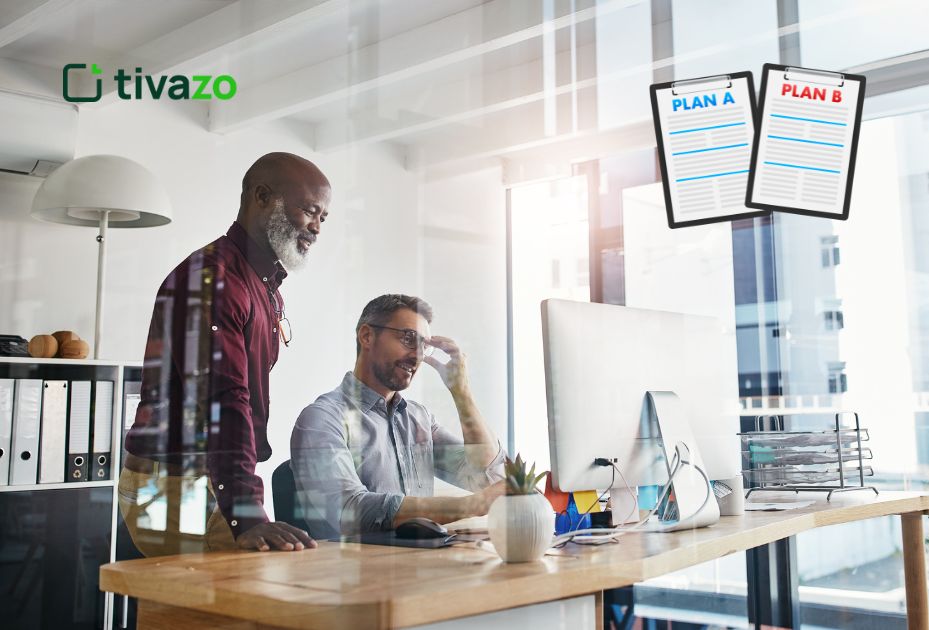 a picture of 2 man looking for harvest alternatives in PC