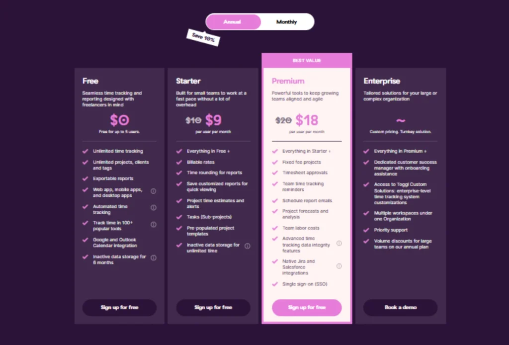 Toggl Track Pricing: Free to Enterprise Plans
