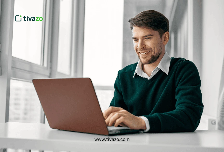 a man working happily from home in new york