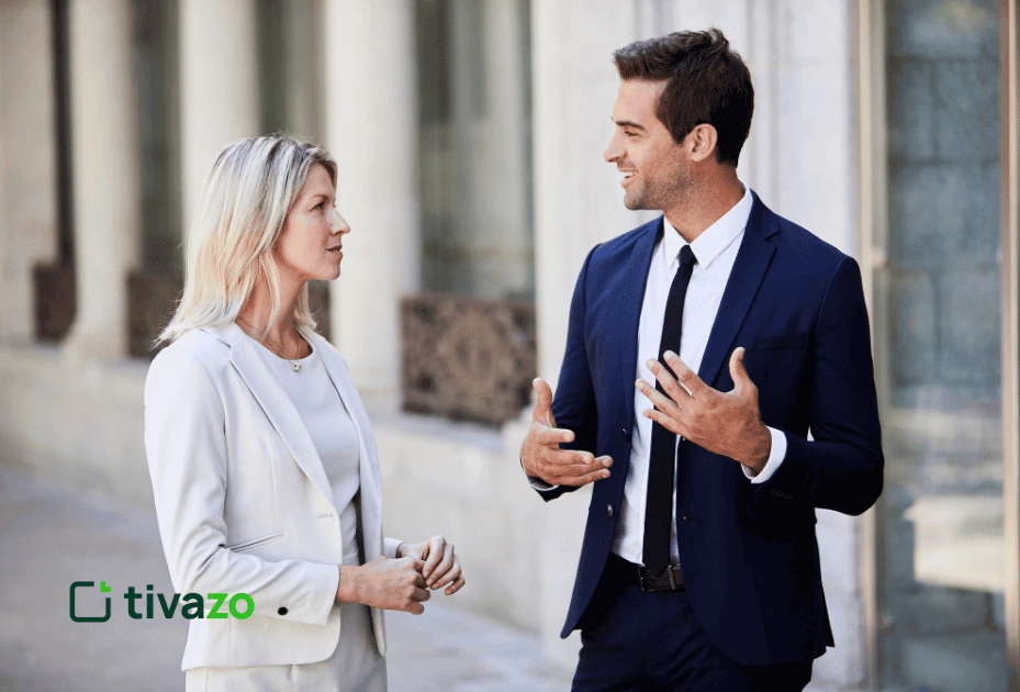 two employees  having communication in office