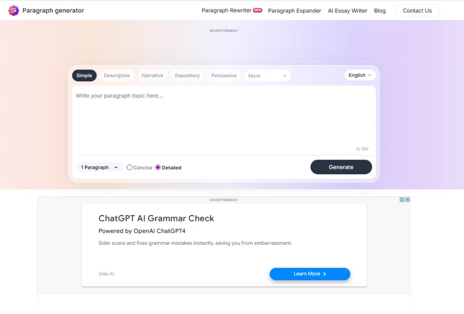 An image of AI Paragraph Generator Dashboard