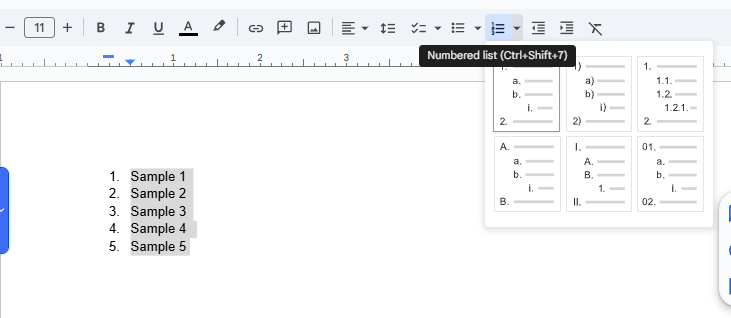 Listing in Google Docs