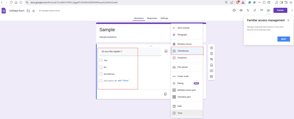 Filling a checkbox in Google form 